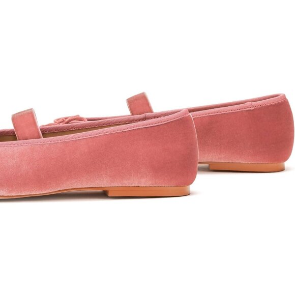 Women's Velvet Bow Pink Upper Round Toe Ballerinas Pull On Flats Ballet Shoes - Picture 3 of 6